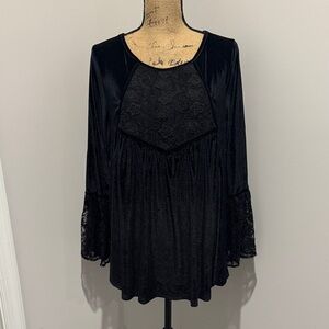 POL Black Velvet Top with Lace Detail
